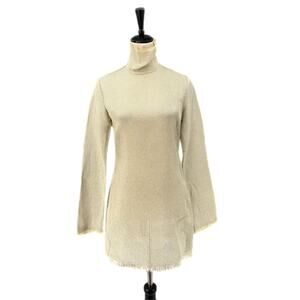 Ellery NWT Herschell Metallic Gold Funnel Neck Sheer Long Sleeve Mini Dress